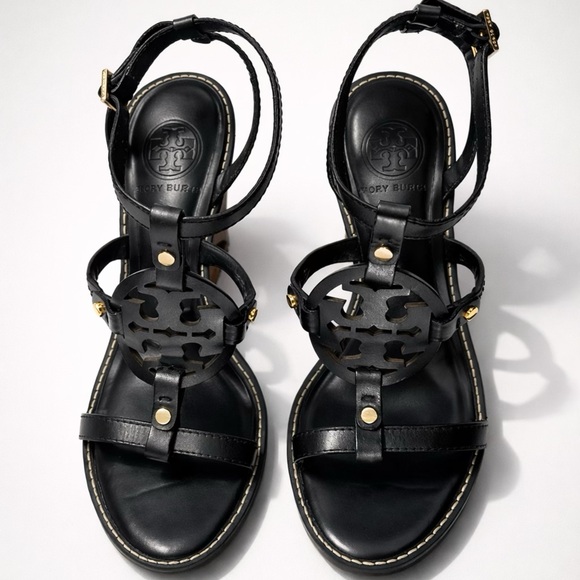 Tory Burch Shoes - RARE Tory Burch Miller 4” Tonal Logo High Wedge Wood Heel